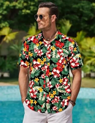 COOFANDY Mens Hawaiian Shirts Short Sleeve Casual Button Down Tropical Beach Shirt - 2