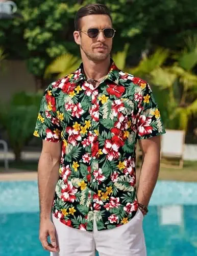 COOFANDY Mens Hawaiian Shirts Short Sleeve Casual Button Down Tropical Beach Shirt - 3