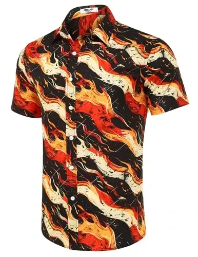 COOFANDY Mens Hawaiian Shirts Short Sleeve Button Down Aloha Shirt Casual Beach Clothes - 4