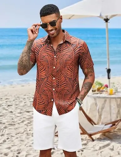 COOFANDY Mens Hawaiian Shirts Short Sleeve Button Down Aloha Shirt Casual Beach Clothes - 2