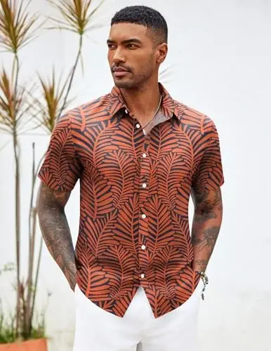 COOFANDY Mens Hawaiian Shirts Short Sleeve Button Down Aloha Shirt Casual Beach Clothes - 4