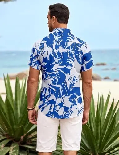 COOFANDY Men's Casual Button Down Shirts Short Sleeve Summer Beach Shirt Fashion Textured Shirts with Pocket - 4