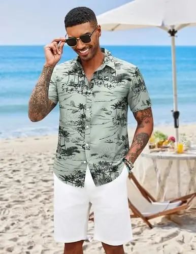 COOFANDY Mens Hawaiian Shirts Short Sleeve Button Down Aloha Shirt Casual Beach Clothes - COOFANDY (1)