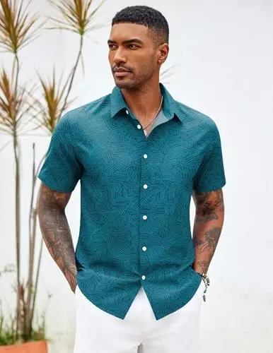COOFANDY Mens Hawaiian Shirts Short Sleeve Button Down Aloha Shirt Casual Beach Clothes - 5