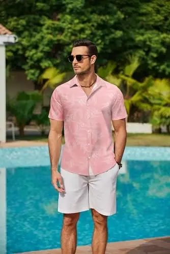 COOFANDY Mens Hawaiian Shirts Short Sleeve Button Down Aloha Shirt Casual Beach Clothes - 4