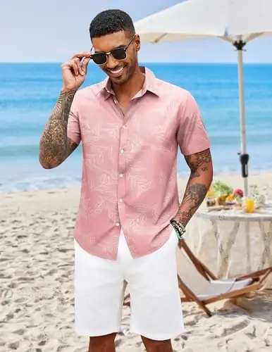 COOFANDY Mens Hawaiian Shirts Short Sleeve Button Down Aloha Shirt Casual Beach Clothes - 2