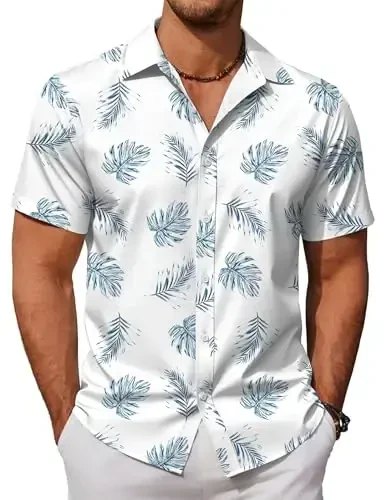 COOFANDY Mens Hawaiian Shirts Short Sleeve Button Down Aloha Shirt Casual Beach Clothes - COOFANDY