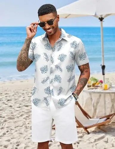 COOFANDY Mens Hawaiian Shirts Short Sleeve Button Down Aloha Shirt Casual Beach Clothes - COOFANDY (1)