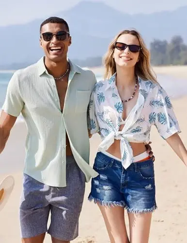COOFANDY Mens Hawaiian Shirts Short Sleeve Button Down Aloha Shirt Casual Beach Clothes - 5