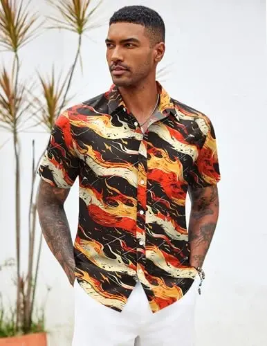 COOFANDY Mens Hawaiian Shirts Short Sleeve Button Down Aloha Shirt Casual Beach Clothes - 3