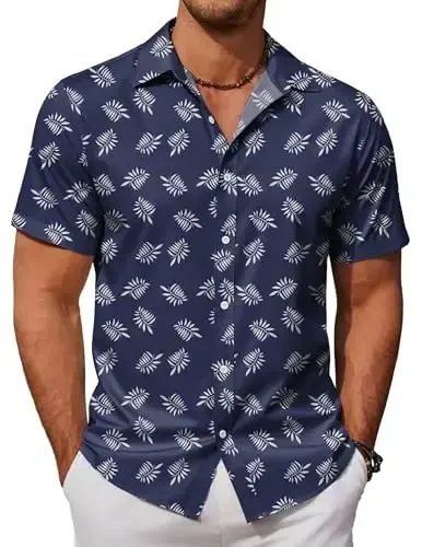 COOFANDY Mens Hawaiian Shirts Short Sleeve Button Down Aloha Shirt Casual Beach Clothes - COOFANDY