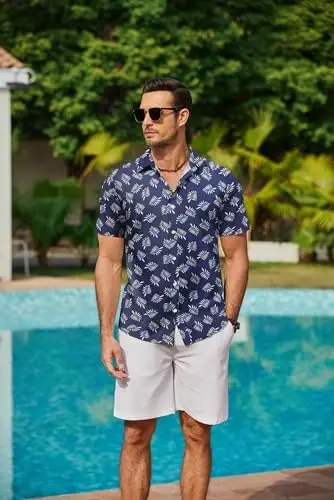 COOFANDY Mens Hawaiian Shirts Short Sleeve Button Down Aloha Shirt Casual Beach Clothes - 4