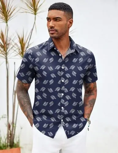 COOFANDY Mens Hawaiian Shirts Short Sleeve Button Down Aloha Shirt Casual Beach Clothes - 5