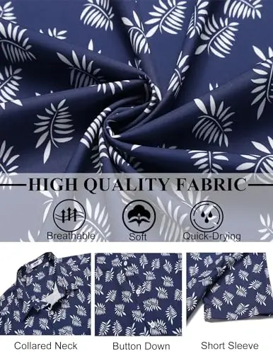 COOFANDY Mens Hawaiian Shirts Short Sleeve Button Down Aloha Shirt Casual Beach Clothes - 6