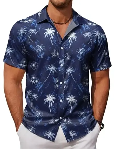 COOFANDY Mens Hawaiian Shirts Short Sleeve Button Down Aloha Shirt Casual Beach Clothes - 1