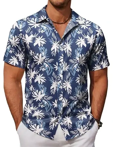 COOFANDY Mens Hawaiian Shirts Short Sleeve Tropical Button Down Shirt Floral Shirt Summer Beach Shirt 
