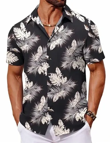 COOFANDY Mens Hawaiian Shirts Short Sleeve Button Down Aloha Shirt Casual Beach Clothes - 1
