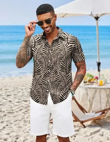 COOFANDY Mens Hawaiian Shirts Short Sleeve Button Down Aloha Shirt Casual Beach Clothes - COOFANDY (1)