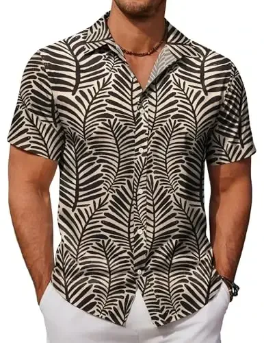COOFANDY Mens Hawaiian Shirts Short Sleeve Button Down Aloha Shirt Casual Beach Clothes - 1