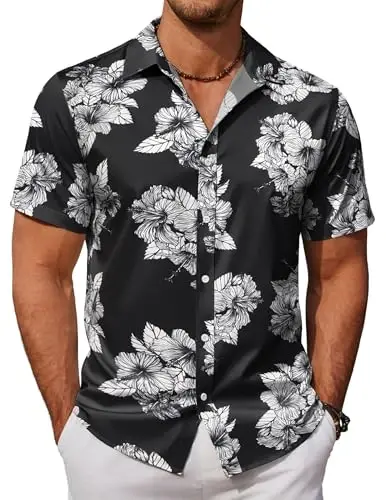COOFANDY Hawaiian Shirts for Men Short Sleeve Casual Button Down Shirt Tropical Summer Beach Shirt - 1