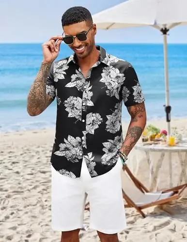 COOFANDY Hawaiian Shirts for Men Short Sleeve Casual Button Down Shirt Tropical Summer Beach Shirt - 2