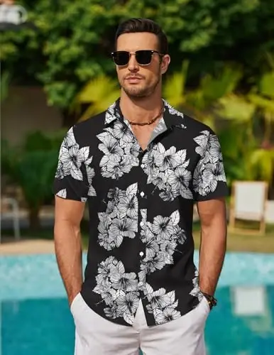 COOFANDY Hawaiian Shirts for Men Short Sleeve Casual Button Down Shirt Tropical Summer Beach Shirt - 3
