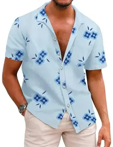 COOFANDY Mens Hawaiian Shirts Short Sleeve Casual Button Down Tropical Beach Shirt 