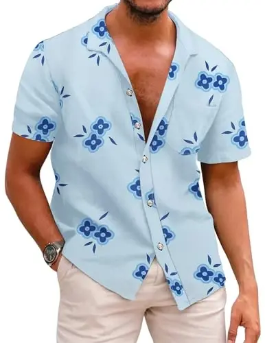 COOFANDY Mens Hawaiian Shirts Short Sleeve Casual Button Down Tropical Beach Shirt - 1