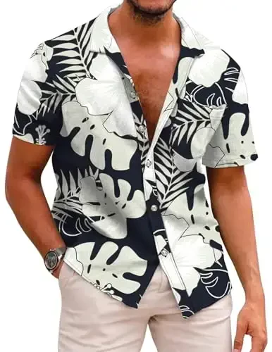 COOFANDY Mens Hawaiian Shirts Short Sleeve Casual Button Down Tropical Beach Shirt - COOFANDY