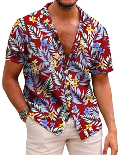 COOFANDY Mens Hawaiian Shirts Short Sleeve Casual Button Down Tropical Beach Shirt - 1
