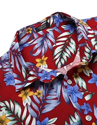 COOFANDY Mens Hawaiian Shirts Short Sleeve Casual Button Down Tropical Beach Shirt - 5