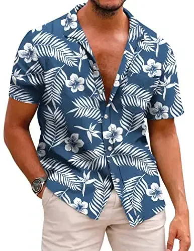 COOFANDY Mens Hawaiian Shirts Short Sleeve Casual Button Down Tropical Beach Shirt - COOFANDY