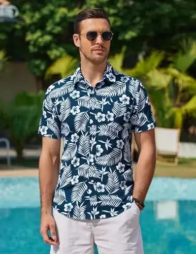 COOFANDY Mens Hawaiian Shirts Short Sleeve Casual Button Down Tropical Beach Shirt - 3