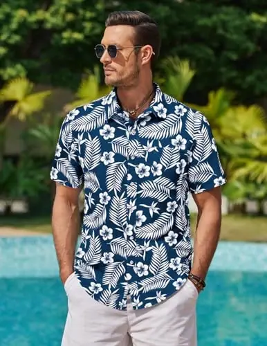 COOFANDY Mens Hawaiian Shirts Short Sleeve Casual Button Down Tropical Beach Shirt - 2