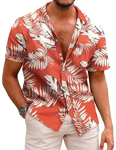 COOFANDY Mens Hawaiian Shirts Short Sleeve Casual Button Down Tropical Beach Shirt 