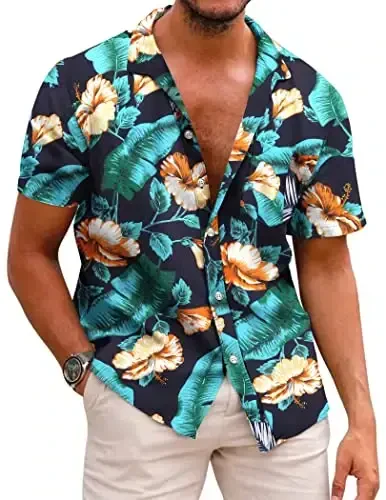 COOFANDY Mens Hawaiian Shirts Short Sleeve Casual Button Down Tropical Beach Shirt 
