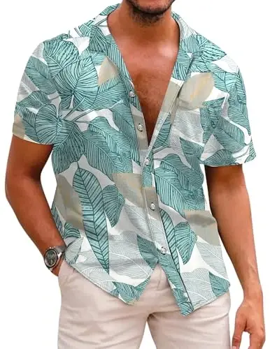 COOFANDY Mens Hawaiian Shirts Short Sleeve Casual Button Down Tropical Beach Shirt - COOFANDY