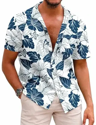 COOFANDY Mens Hawaiian Shirts Short Sleeve Casual Button Down Tropical Beach Shirt 