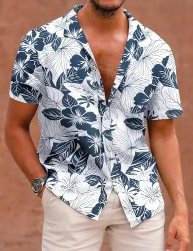 COOFANDY Mens Hawaiian Shirts Short Sleeve Casual Button Down Tropical Beach Shirt - 5