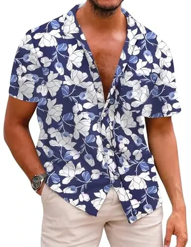 COOFANDY Mens Hawaiian Shirts Short Sleeve Casual Button Down Tropical Beach Shirt 