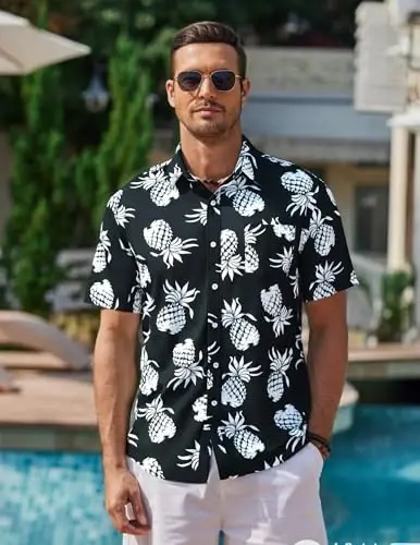 COOFANDY Mens Hawaiian Shirts Short Sleeve Casual Button Down Tropical Beach Shirt - 2