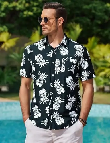 COOFANDY Mens Hawaiian Shirts Short Sleeve Casual Button Down Tropical Beach Shirt - 3