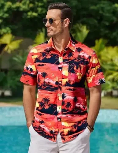COOFANDY Mens Hawaiian Shirts Short Sleeve Casual Button Down Tropical Beach Shirt - 2