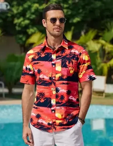 COOFANDY Mens Hawaiian Shirts Short Sleeve Casual Button Down Tropical Beach Shirt - 3