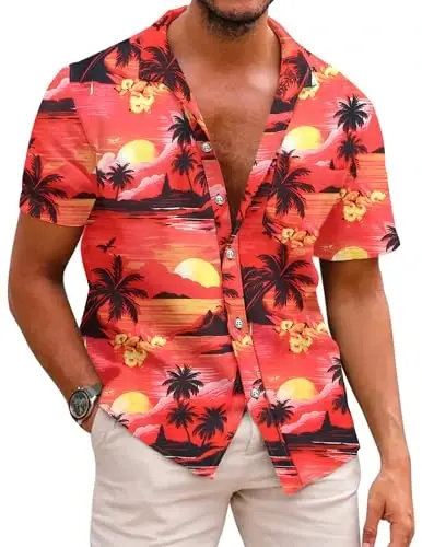 COOFANDY Mens Hawaiian Shirts Short Sleeve Casual Button Down Tropical Beach Shirt 