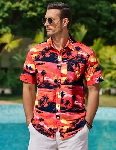 COOFANDY Mens Hawaiian Shirts Short Sleeve Casual Button Down Tropical Beach Shirt - 2