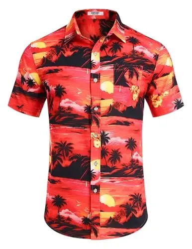 COOFANDY Mens Hawaiian Shirts Short Sleeve Casual Button Down Tropical Beach Shirt - 4