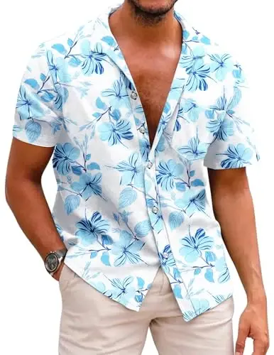 COOFANDY Mens Hawaiian Shirts Short Sleeve Casual Button Down Tropical Beach Shirt 
