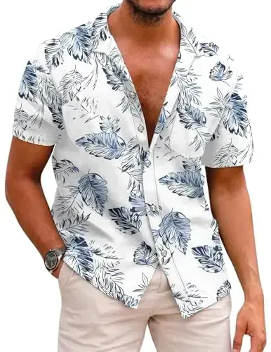 COOFANDY Mens Hawaiian Shirts Short Sleeve Casual Button Down Tropical Beach Shirt - MODAZONE