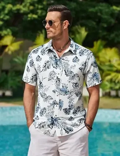 COOFANDY Mens Hawaiian Shirts Short Sleeve Casual Button Down Tropical Beach Shirt - 2